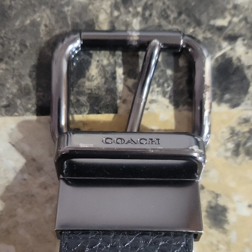 Coach Reversible Black/Brown Leather Belt with Silver Buckle